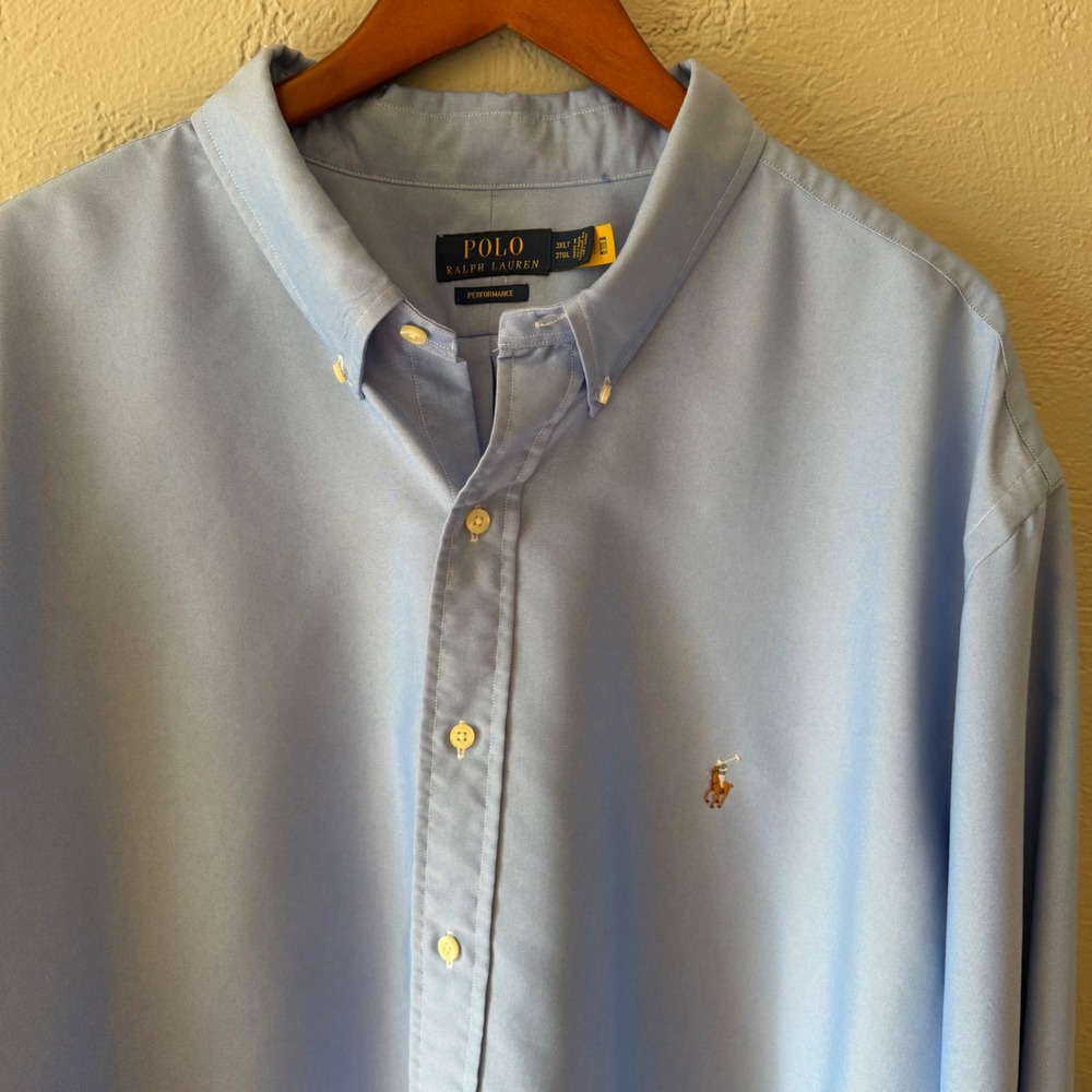 Polo Ralph Lauren Performance Shirt Mens 3XLT Light Blue Long Sleeve Button Down